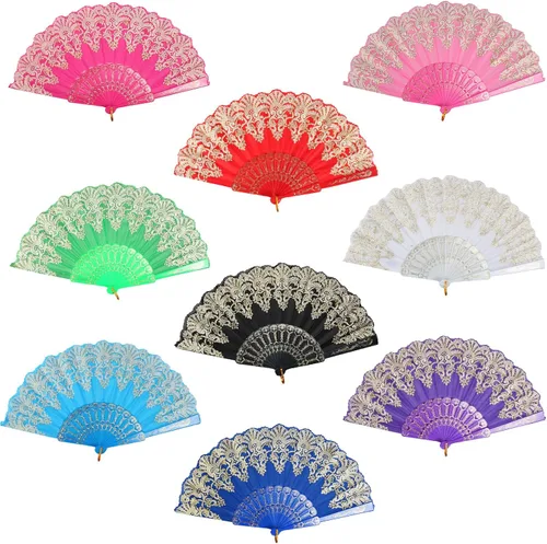 INNOLIFE Abanico de mano plegable español con patrón retro para mujeres, abanico plegable chino de mano para fiestas, baile, bodas y decoración del