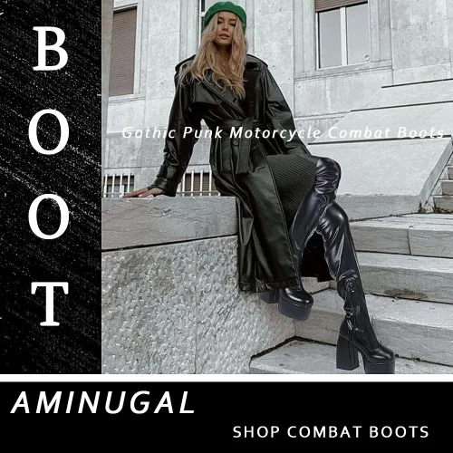 Miniatura 2 de AMINUGAL Womens Over The Knee Boots Platform Chunky Block High Heel Round Toe Zip Tight High Boots Gothic Punk Motorcycle Combat Boots