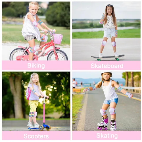 Miniatura 7 de FIODAY - Juego de rodilleras, coderas y muñequeras ajustables para niños, para niñas y niños, para patinaje en línea, ciclismo, scooter y Rosa