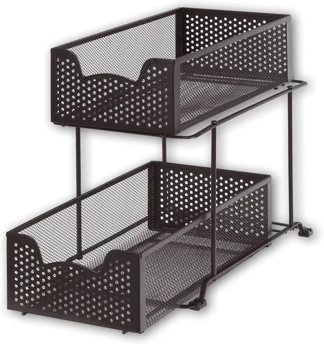 Miniatura 5 de Simple Houseware - Cajón organizador de cesta deslizante de 2 niveles, bronce