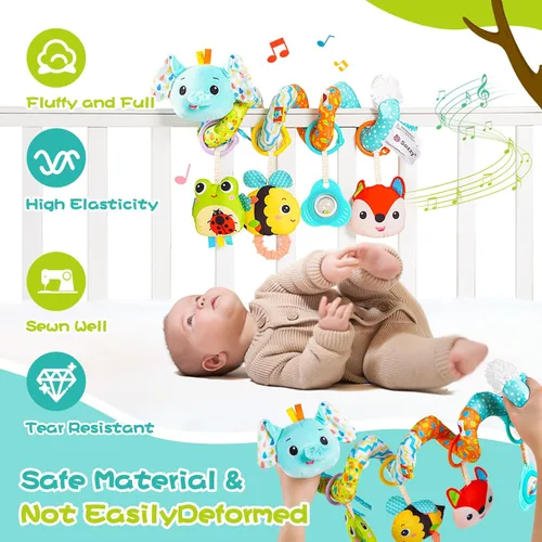 Miniatura 5 de Koty Juguetes para Asiento de Carro, Lindos Juguetes de Elefante para Asiento de Carro para Bebés de 0-6 Meses Niño, Juguetes para Cochecito