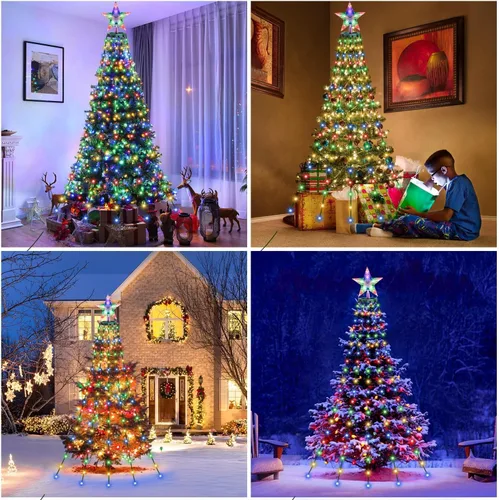 Miniatura 4 de 410 luces LED para árbol de Navidad con estrella superior, tira de luces de Navidad con anillo para árbol, 6.6 pies x 16 líneas, luces parpadeantes