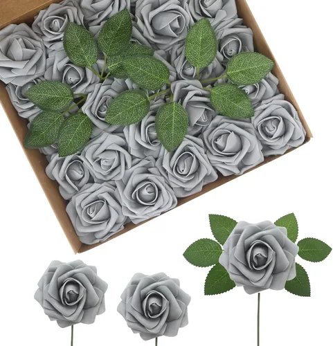 Miniatura 38 de Flores Artificiales Rosas Realistas, 50 piezas de rosas falsas con tallo de aspecto real para ramos de boda DIY, centros de mesa, despedida