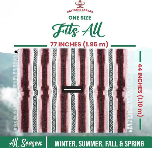 Miniatura 9 de Artisans Bazaar Poncho tradicional mexicano de Baja para hombres y mujeres, auténtico sarape de Gaban, manta de vaquero Pancho Jorongo