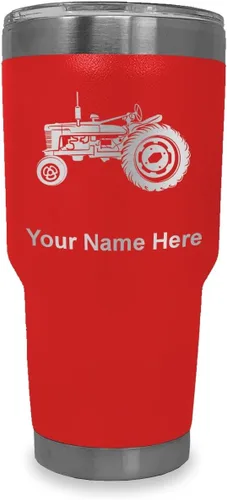 Miniatura 18 de LaserGram Vaso aislado al vacío de 20 onzas, Old Farm Tractor, grabado personalizado incluido (negro)