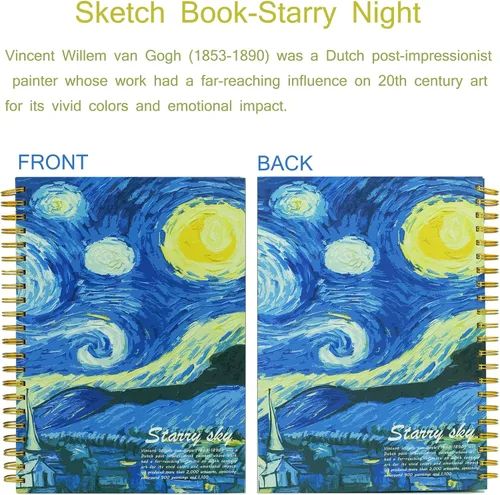 Miniatura 7 de Starry Night Aesthetic Art Mix - Cuaderno de bocetos de papel grueso sin ácidos, 98 libras/5.64 oz/m², 1 paquete de cuaderno A4 con espiral en Noche