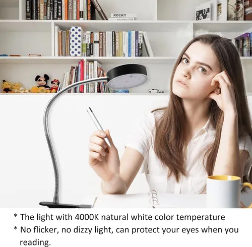 Miniatura 8 de Lámpara de escritorio LED con clip, con interruptor, cuello de cisne flexible de 19.25 pulgadas 4.5W 260LM, 4000K blanco frío, cable de 65