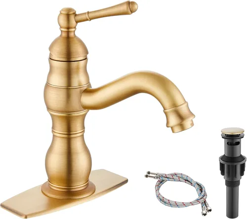 Heyalan Grifo de lavabo de baño con un solo agujero, 1 mango, montaje en cubierta, grifo de lavabo de baño de una sola manija, grifo mezclador con