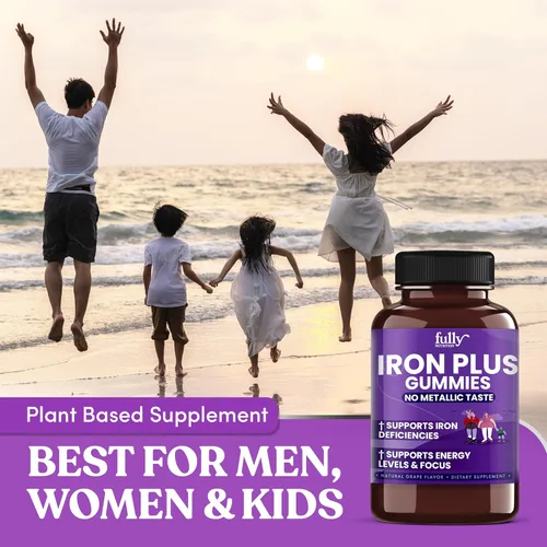 Miniatura 8 de Suplementos de gomitas de hierro para adultos (mujeres, hombres) y niños, sabor a uva, apoya los niveles de anemia, energía y enfoque, 200
