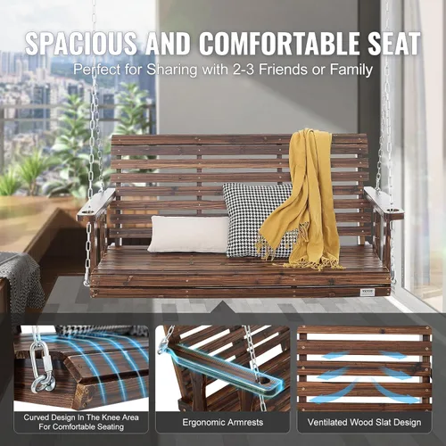 Miniatura 4 de VEVOR - Columpio de madera para exteriores, columpio de porche de 880 libras y 4.5 pies, banco silla colgante de alta resistencia para patio, jardín