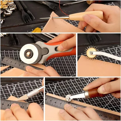 Miniatura 6 de IMZAY Kit de trabajo de cuero de 415 piezas, kit de herramientas de cuero, kit de manualidades de cuero para principiantes con herramientas