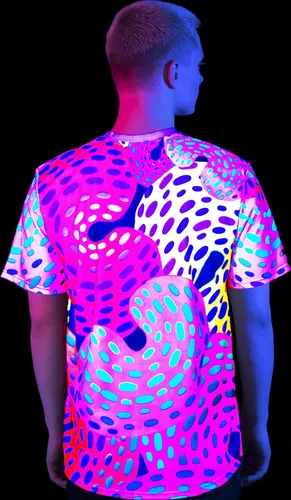 Miniatura 4 de aofmoka - Camiseta ultravioleta hecha a mano, reactiva a luz negra, con impresión decorativa