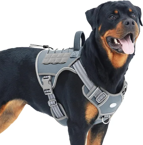 Miniatura 53 de Auroth - Arnés táctico para perros pequeños y medianos, sin tirones, arnés ajustable para mascotas, reflectante, K9, entrenamiento, trabajo, de Gris