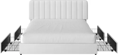 Miniatura 7 de VECELO Marco de Cama Tapizada Tamaño Full con 4 Cajones y Cabecero, Marco de Cama Plataforma de Almacenamiento de Terciopelo, Soporte de Listones