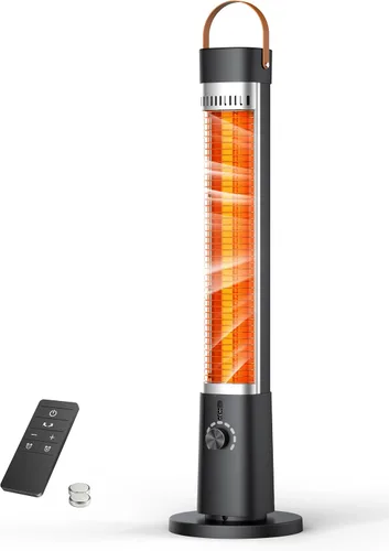 Calentador al aire libre para patio, 32" Calentadores eléctricos por infrarrojos para interiores con control remoto, 1500W, oscilación de 60°,