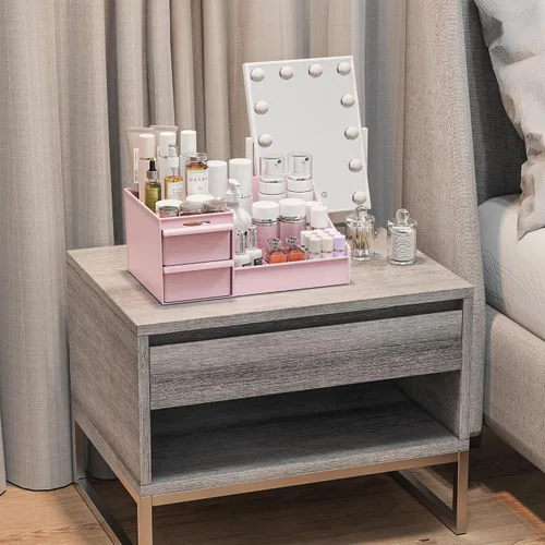 Miniatura 6 de DancesCat Organizador de maquillaje rosa y 2 cajones en mostrador, organizador de tocador con 7 compartimentos y 2 cajones para cosméticos, cuidado