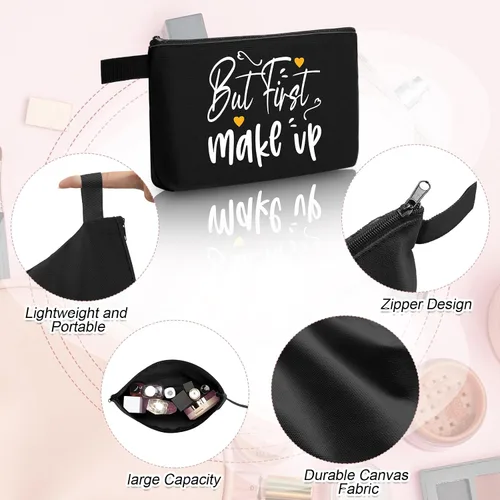 Miniatura 3 de Reginary Bolsa de maquillaje de lona a granel, bolsa de cosméticos de viaje versátil en blanco con cremallera para mujer, bolso de manualidades