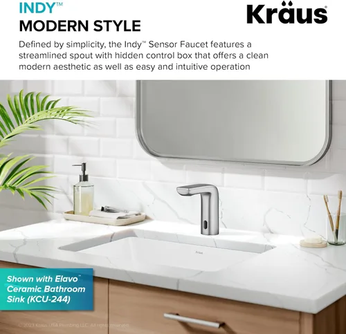 Miniatura 7 de KRAUS Indy Grifo de baño sin contacto con sensor táctil con caja de control y mezclador de temperatura en acero inoxidable libre de manchas, Acero
