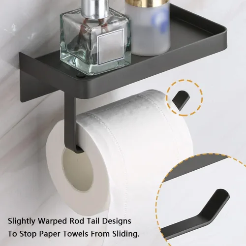 Miniatura 4 de Soporte adhesivo de papel higiénico con estante, soporte de rollo de papel higiénico de acero inoxidable 304, dispensador de papel higiénico