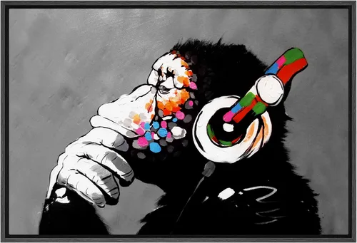 Miniatura 8 de SIGNWIN - Lienzo enmarcado para pared, patrón de anillo circular en negro, gris y blanco, formas abstractas, ilustraciones, arte moderno