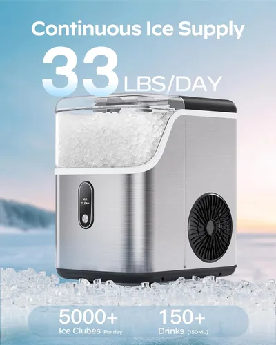Miniatura 2 de Máquina de hielo Nugget para encimera, máquina de hielo HOMEZAY Pebble con hielo de pellets masticable suave, 33 libras por día, máquina de hielo