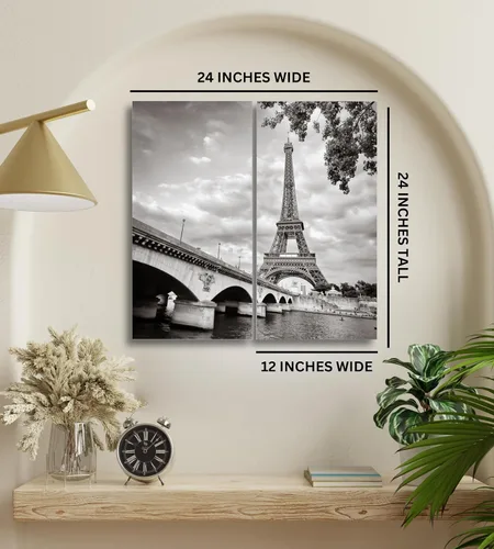 Miniatura 2 de París - Lienzo decorativo para pared, juego de 2 piezas, impresiones decorativas de varios paneles divididos, imagen de la torre Eiffel en blanco