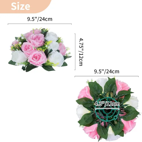 Miniatura 4 de NUPTIO Centros de mesa de flores para mesas de boda: arreglo de 6 piezas de flores artificiales rosas y blancas para bodas y fiestas - Rosas Rosa