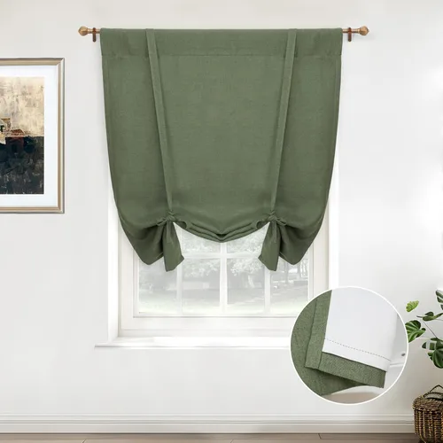 Miniatura 23 de DriftAway - Cortinas de Lino con Doble Capa, Blackout, de Atar, con Aislaje Térmico, Totalmente Forradas, Estilo Globo Romano, para Baño, con Lino