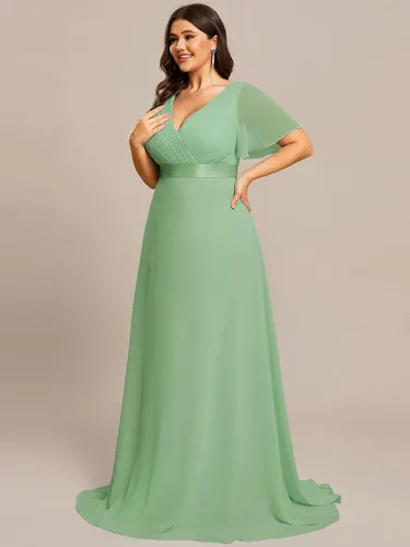 Miniatura 169 de Ever-Pretty Vestido formal para mujer, Navidad, Año Nuevo, cuello en V, gasa, talla grande, largo hasta el suelo, vestido de dama de honor