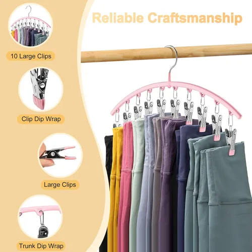 Miniatura 8 de Organizador de leggings para armario, perchas de metal, paquete de 4 con 10 clips con capacidad para 40 leggings, ahorra espacio con organizadores