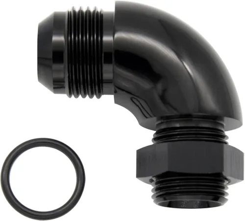 Miniatura 5 de 45 grados 4AN macho Flare a 4AN ORB puerto adaptador de flujo completo aluminio negro