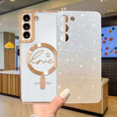 Miniatura 278 de ZONRW - Funda para Samsung Galaxy S22 Ultra magnética, para mujeres y niñas, cubierta trasera suave, lujosa, con corazón de amor, bling, degradado