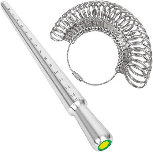 Herramienta de medición de anillo de metal, medidor de anillo de mandril y medidor de anillos para mujeres y hombres, kit de tamaño de anillo para