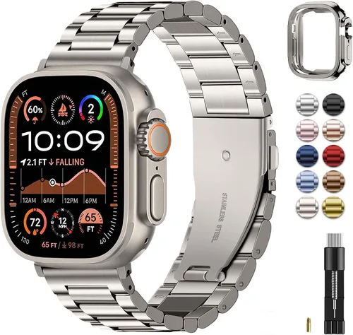 Miniatura 15 de Fullmosa Banda de Metal Compatible con Correas de Apple Watch de 1.61, 1.58, 1.5, 1.81, 1.93, 1.77, 1.73, 1.65 pulgadas, Correa iWatch con Estuche