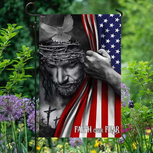FLAGWIX Bandera de Estados Unidos Christian Patriot – Bandera de Faith Over Fear God Jesus – Bandera de jardín de 12 x 18 pulgadas, decoración del 4
