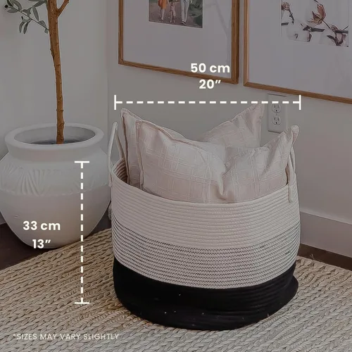 Miniatura 2 de OrganiHaus Cesta de almacenamiento grande tejida para mantas y juguetes, 20 x 13 pulgadas, cesta de cuerda para la ropa sucia con asas, cojines