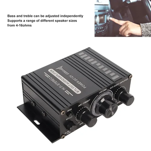Miniatura 4 de Amplificador de potencia, AK-160BT Bluetooth 5.0 audio estéreo, receptor amplificador de 2 canales 20 W x 2, mini amplificador de potencia