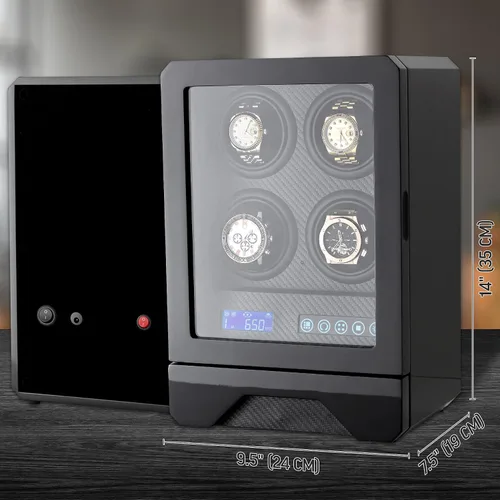 Miniatura 7 de 4 bobinas automáticas para relojes con cajón de almacenamiento retroiluminación LED y mando a distancia