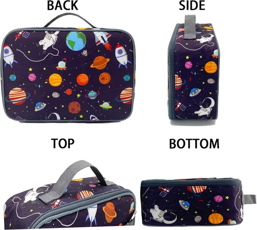 Miniatura 6 de Kulle - Lonchera de astronauta para niños, bolsa de almuerzo con tema espacial aislada, lonchera térmica reutilizable para niños, para la escuela