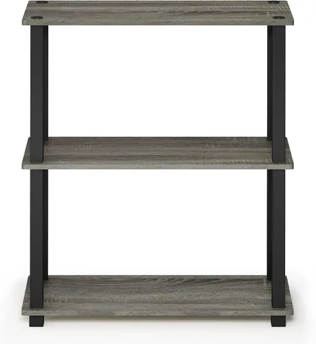 Miniatura 6 de Furinno Turn-S-Tube - Estantería multiusos compacta de 3 niveles, paquete de 2 unidades, roble francés, gris/negro Roble Francés/Negro