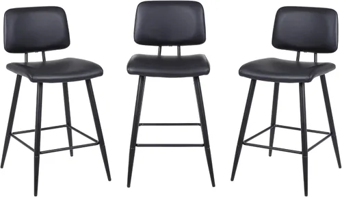 Miniatura 7 de Juego de 3 taburetes de bar de altura de mostrador, sillas de isla de cocina modernas de piel sintética de 26 pulgadas con respaldo y patas