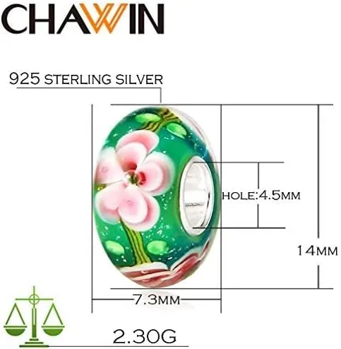 Miniatura 2 de Abalorios de cristal de Murano auténticos dijes de plata de ley 925 con núcleo de flor roja, corazón rosa, cuentas de vidrio blancas y amarillas