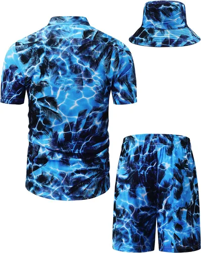 Miniatura 112 de TUNEVUSE Conjunto de camisas y pantalones cortos hawaianos para hombre, 2 piezas, trajes de playa con estampado de flores, traje tropical de verano