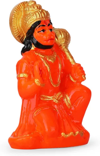 Miniatura 4 de Ídolo de Bajrang Bali Lord Hanuman Ji de color naranja hecho a mano en postura de bendición Ídolo de Dios mono hindú Ídolo para automóvil