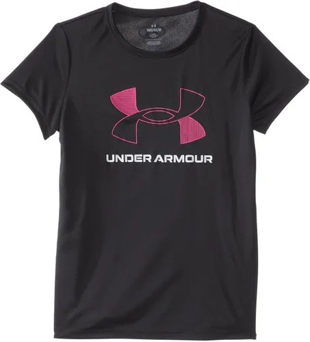 Under Armour Girls Tech - Camiseta de manga corta con logotipo grande, (001) negrorosa rebelde, talla M, (001) negrorosa rebelde