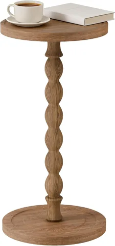 Miniatura 11 de Mesa de bebida de madera maciza, madera de caucho, pequeña mesa auxiliar redonda para espacios pequeños, mesas de Martini, mesas auxiliares de Nogal
