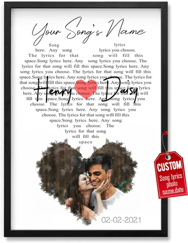 Miniatura 12 de H-DEWALL Póster personalizado de letras de canciones, regalo de boda único para parejas, personaliza con tus propias fotos, nombres y fecha, sin