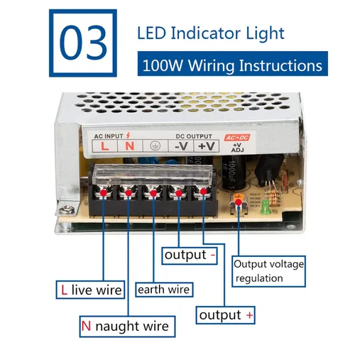 Miniatura 4 de Fuente de alimentación conmutada de 12 V 8.5 A, controlador LED de 100 W, convertidor adaptador de transformador regulado universal CA 110V-220V a