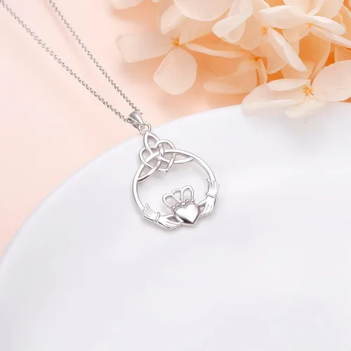 Miniatura 30 de FLYOW Collar con colgante de nudo celta de plata de ley 925 de buena suerte irlandés para mujer, regalo de cumpleaños y graduación
