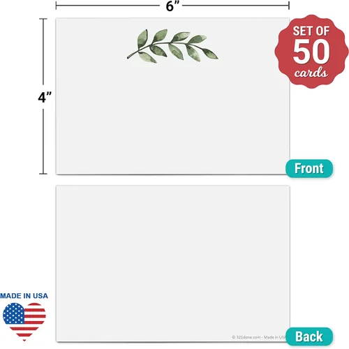Miniatura 2 de 321Done Tarjetas de Notas en Blanco con Diseño de Follaje Verde, 4 x 6 pulgadas Blancas, 50 Tarjetas - Fabricadas en los Estados Unidos, Cartulina